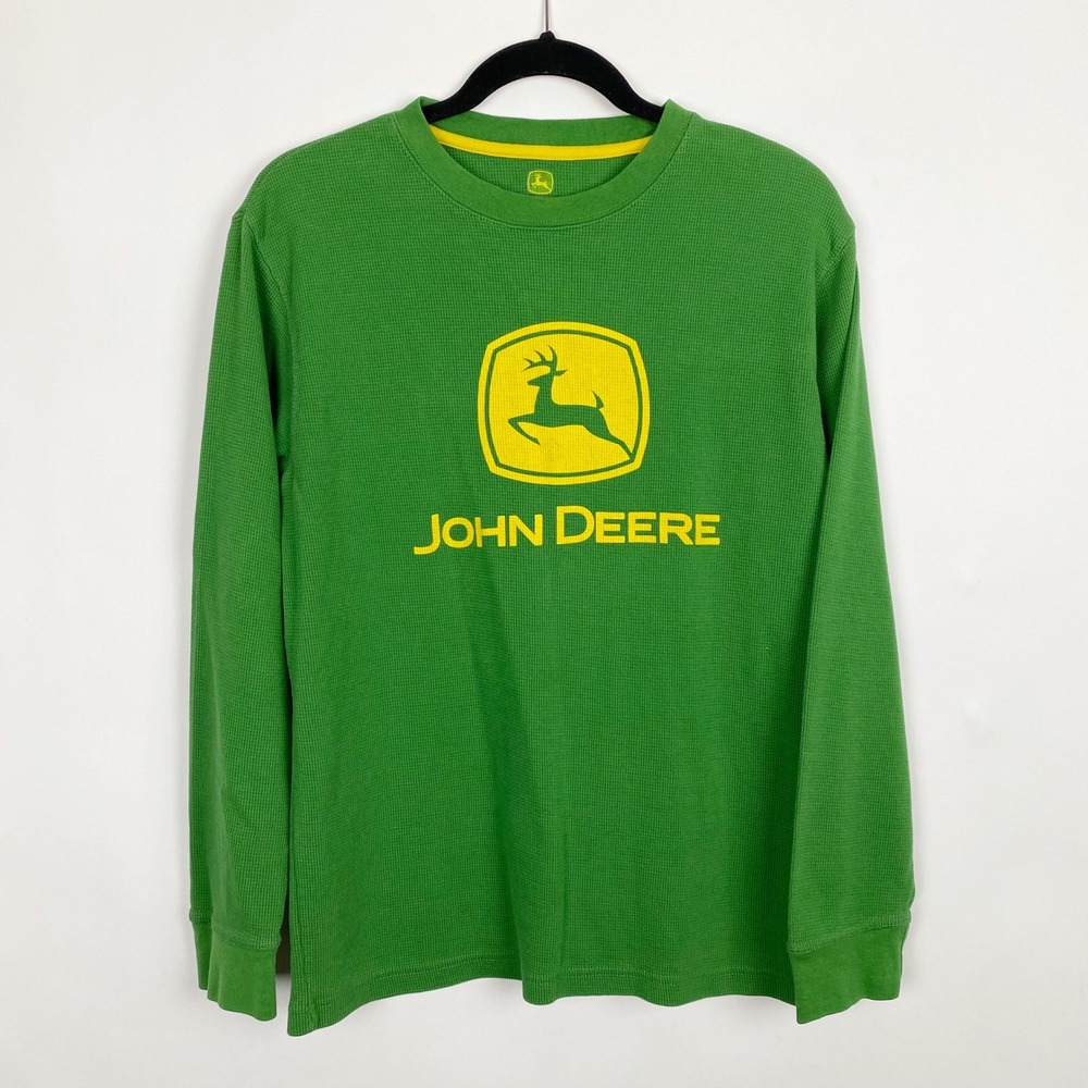 John Deere Waffle Knit Logo Graphic Thermal Shirt Mens Medium Green‎